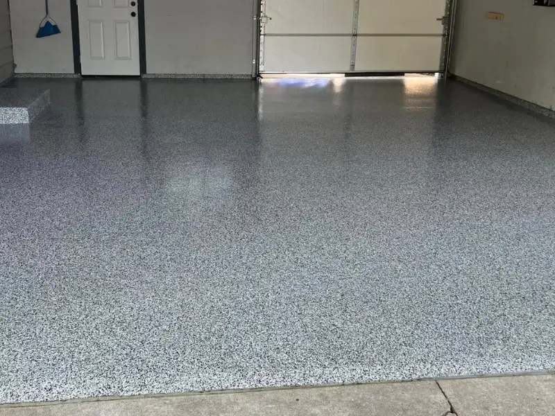 After Nano Concrete Coatings garage flake system in Portland, Oregon